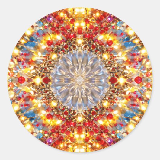 Golden Kaleidoscope Mandala – Sparkling Sticker ラウンドシール (正面)