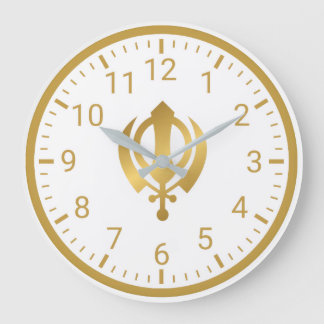 Golden Khanda Wall Clock | Sikh Symbol Home Decor ラージ壁時計