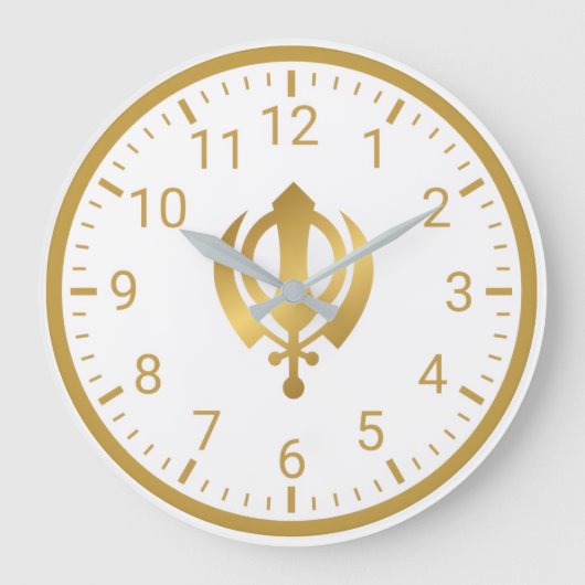 Golden Khanda Wall Clock | Sikh Symbol Home Decor ラージ壁時計 (正面)