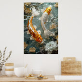 Golden Koi Fish Poster Art Print Wall Art ポスター (キッチン)