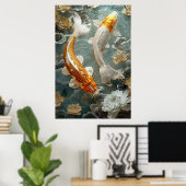 Golden Koi Fish Poster Art Print Wall Art ポスター (ホームオフィス)