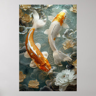Golden Koi Fish Poster Art Print Wall Art ポスター