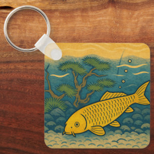 Golden Koi Japanese Art キーホルダー