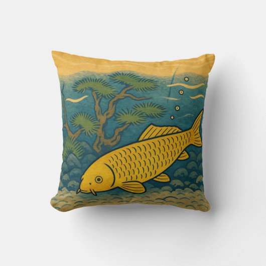 Golden Koi Japanese Art クッション (正面)