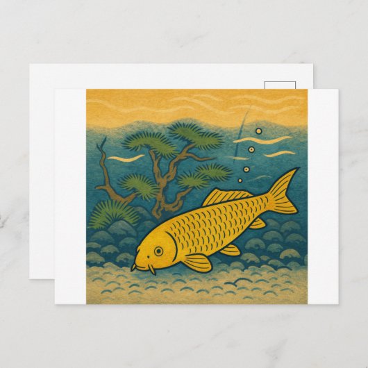 Golden Koi Japanese Art ポストカード (正面/裏面)