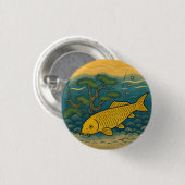 Golden Koi Japanese Art 缶バッジ (正面&裏面)