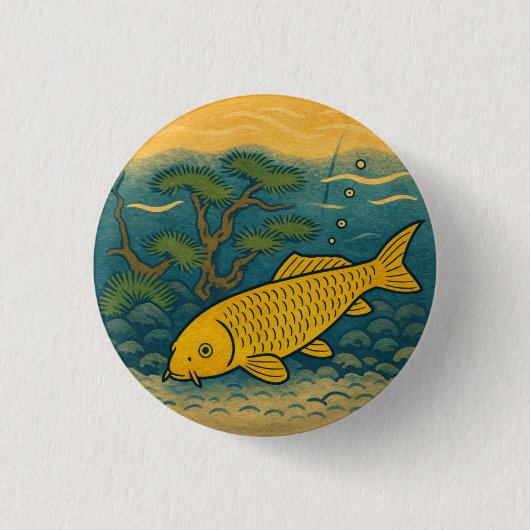 Golden Koi Japanese Art 缶バッジ (正面)