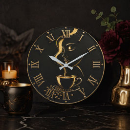 Golden Lady Elegant Coffee Art  ラージ壁時計