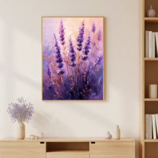 Golden Lavender Flowers Wall Art Print Poster ポスター