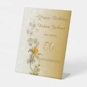 Golden leaves 50th birthday pedestal sign  台座サイン (正面)