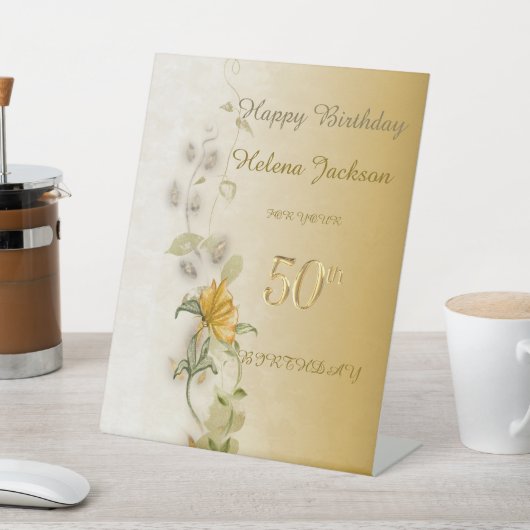 Golden leaves 50th birthday pedestal sign  台座サイン (インサイチュ)