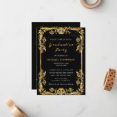 Golden Leaves Framed Graduation Invitation Example ノートカード (正面/裏面インサイチュ)