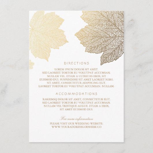 Golden Leaves White Wedding Details - Information エンクロージャーカード (正面)