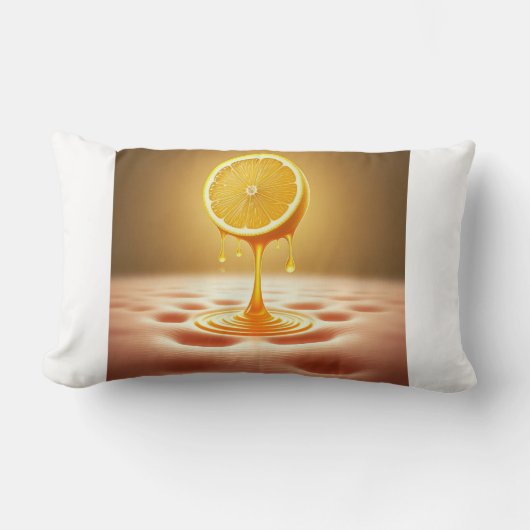 Golden Lemon Drip Abstract Art Pillow ランバークッション (正面)