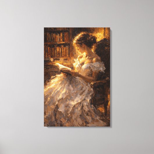 Golden Library Glow: Visual Impasto Style  キャンバスプリント (正面)