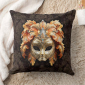 Golden Lion Mask with a Orange Feathers クッション (ブランケット)