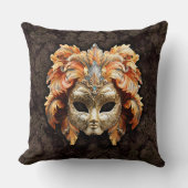 Golden Lion Mask with a Orange Feathers  クッション (正面)