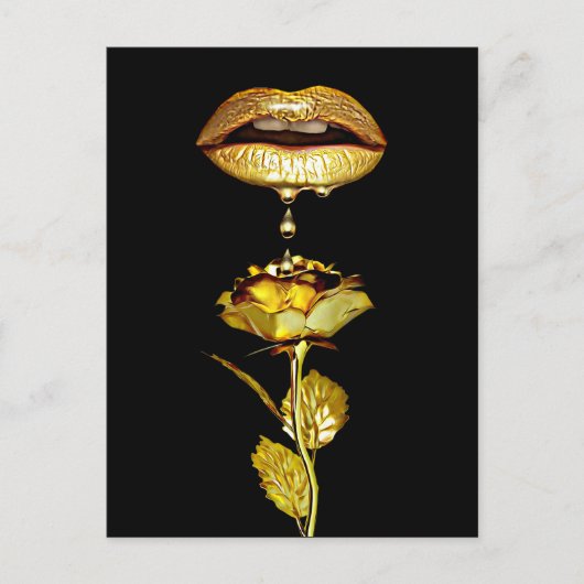 Golden Lips Dripping Liquid Gold Art  ポストカード (正面)