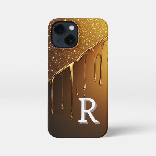 Golden Liquid Drip With Glittering Particles iPhoneケース (裏面)
