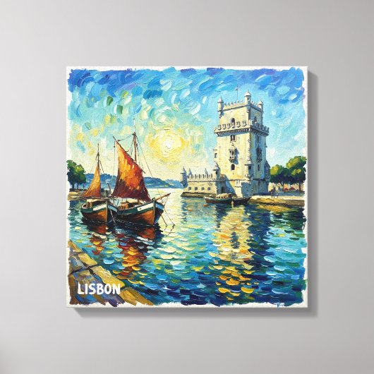 Golden Lisbon Belem Tower Scene Canvas Art キャンバスプリント (正面)