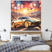 golden luxury car in a desert landscape キャンバスプリント (インサイチュ (寝室))