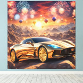 golden luxury car in a desert landscape キャンバスプリント (インサイチュ (ウッドフロア))