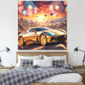 golden luxury car in a desert landscape キャンバスプリント (インサイチュ (寝室))