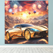 golden luxury car in a desert landscape キャンバスプリント (インサイチュ (ウッドフロア))