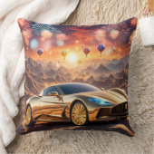 golden luxury car in a desert landscape クッション (ブランケット)