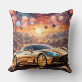 golden luxury car in a desert landscape クッション