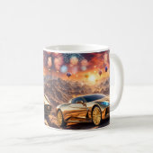 golden luxury car in a desert landscape コーヒーマグカップ (正面右)