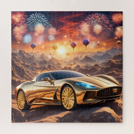 golden luxury car in a desert landscape ジグソーパズル (縦)