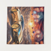 golden luxury car in a desert landscape タペストリー (正面(横))