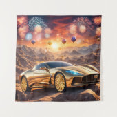 golden luxury car in a desert landscape タペストリー (正面)