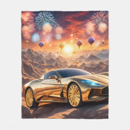 golden luxury car in a desert landscape フリースブランケット