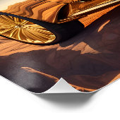 golden luxury car in a desert landscape ポスター (コーナー)