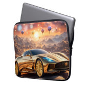 golden luxury car in a desert landscape ラップトップスリーブ (正面左)