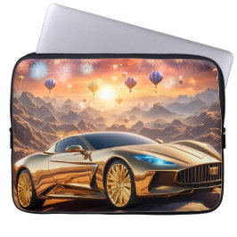 golden luxury car in a desert landscape ラップトップスリーブ
