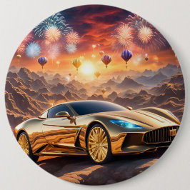 golden luxury car in a desert landscape 缶バッジ