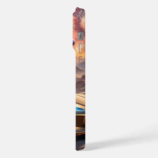 golden luxury car in a desert landscape iPhoneケース (左側面)