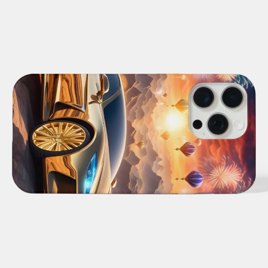 golden luxury car in a desert landscape iPhoneケース (裏面横)