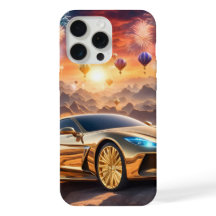 golden luxury car in a desert landscape
