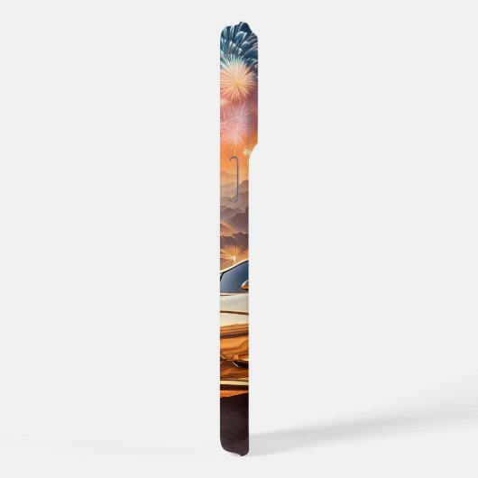 golden luxury car in a desert landscape iPhoneケース (右側面)