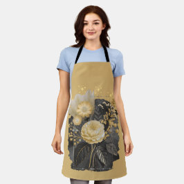 Golden Magical Floral Bouquet in Silver Frame エプロン