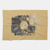 Golden Magical Floral Bouquet in Silver Frame キッチンタオル (横)