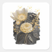 Golden Magical Floral Bouquet in Silver Frame スクエアシール (正面)
