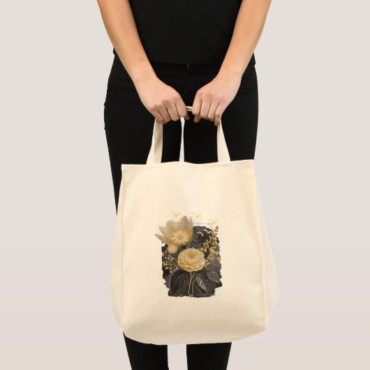 Golden Magical Floral Bouquet in Silver Frame トートバッグ (正面(商品))