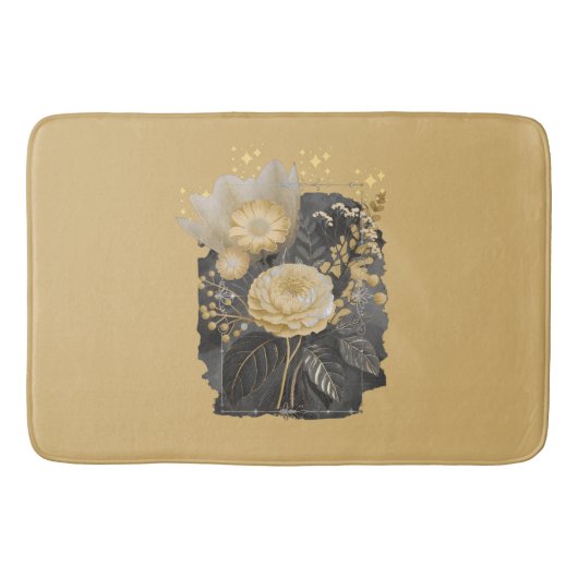 Golden Magical Floral Bouquet in Silver Frame バスマット (正面)