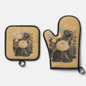 Golden Magical Floral Bouquet in Silver Frame 鍋つかみ&鍋敷きセット (正面)