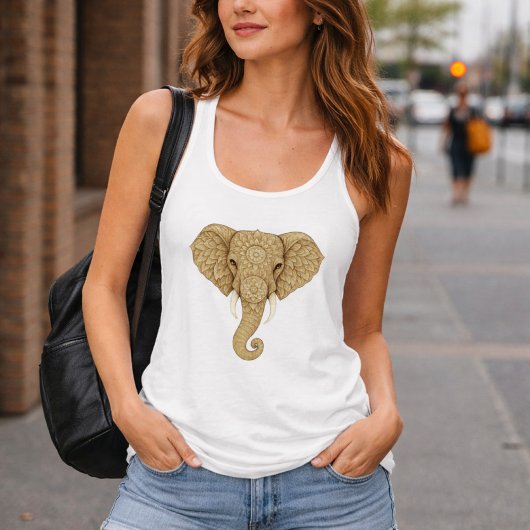 Golden Mandala Elephant - Boho Graphic Art Print タンクトップ